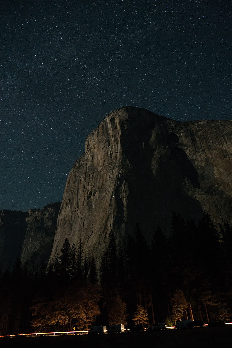 nature, stars, trees, mountains, El Capitan, Yosemite Valley, Yosemite National Park, cliff, rock climbing, HD phone wallpaper