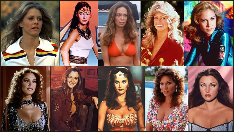 1970's and 1980's Iconic Actresses, Erin Gray, Pamela Hensley, Marilu Henner, Anne Lockhart, Lindsay Wagner, Jane Seymour, Farrah Fawcett, Lynda Carter, Catherine Bach, HD wallpaper