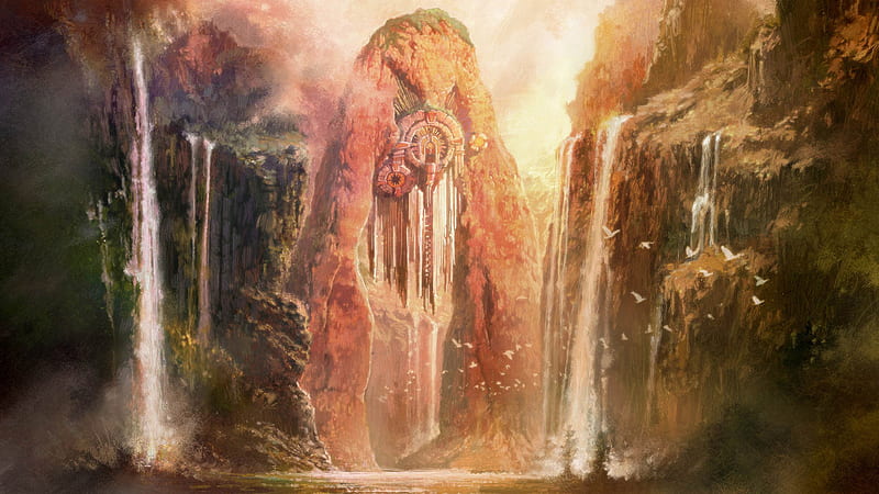 Aion Waterfall pic, online game, mmorpg, waterfall, aion, tower of eternity, rpg, HD wallpaper