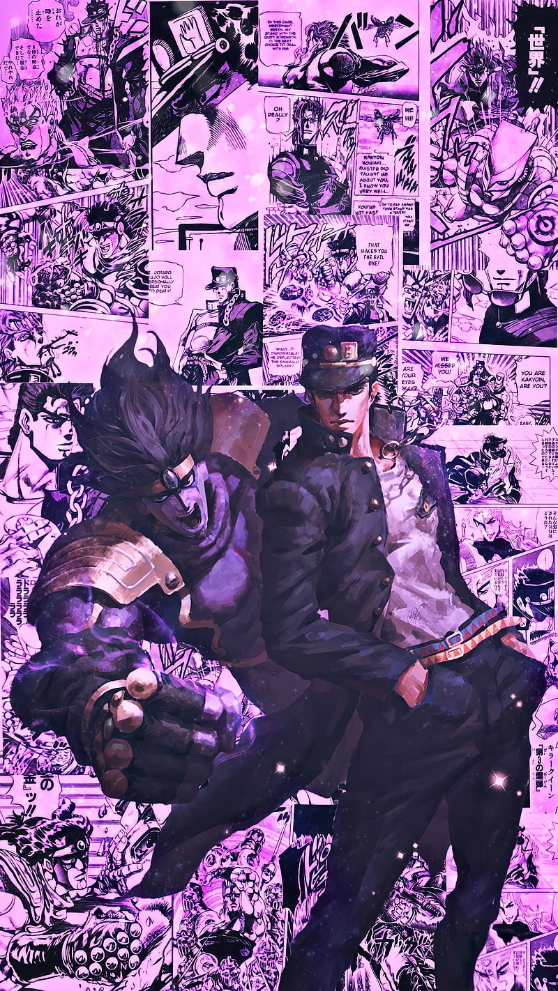 Jotaro Kujo, anime, edit, jojos bizarre adventure, purple, HD phone wallpaper