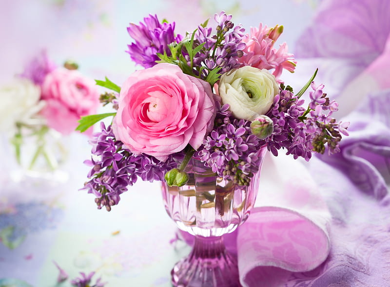 Spring Flowers, lilac, still life, rose, flowers, spring, HD wallpaper