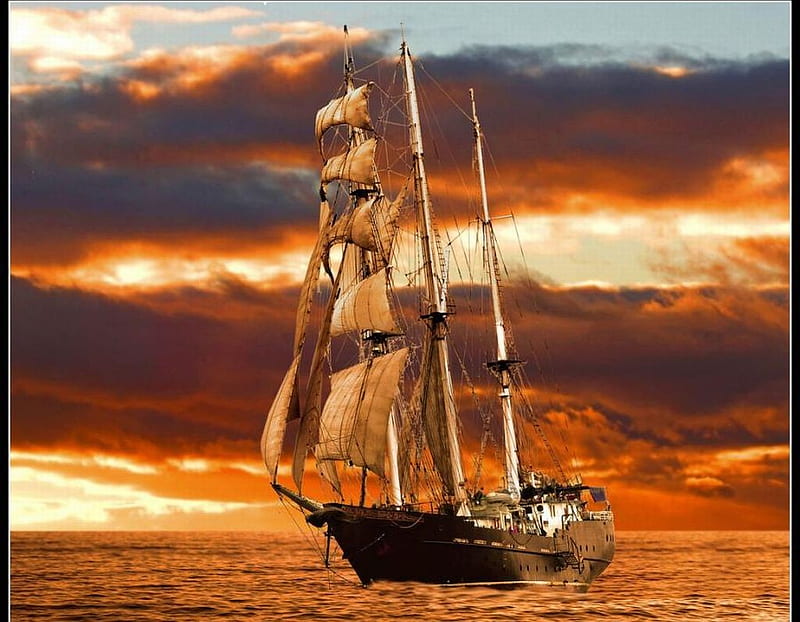 Sailship, bonito, at sunset, HD wallpaper | Peakpx