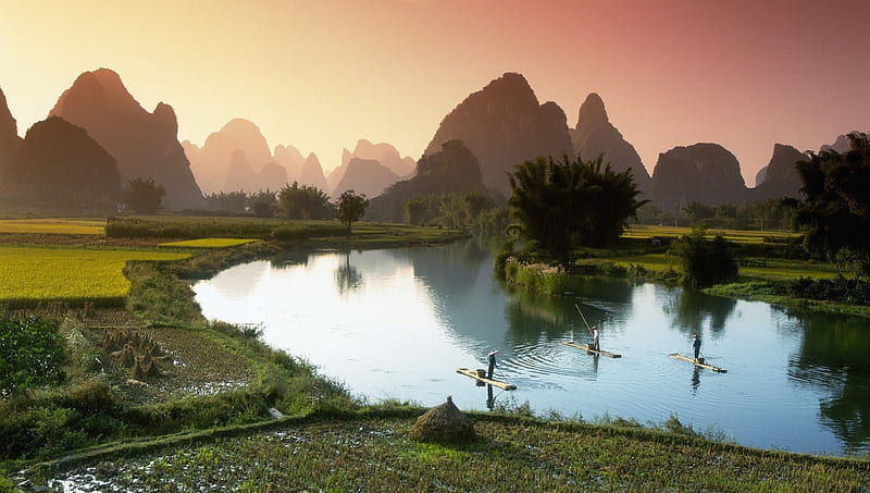 Fishing Rivers, china, nature, river, scenery, fishing, HD wallpaper