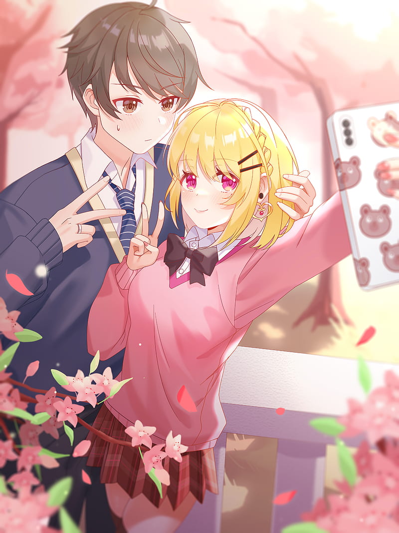 boy, girl, couple, selfie, anime, HD phone wallpaper