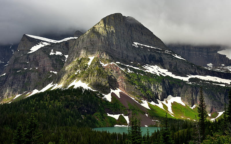 Glacier, mountains, mountain lake, forest, glacial lake, Montana, USA, national park, HD wallpaper