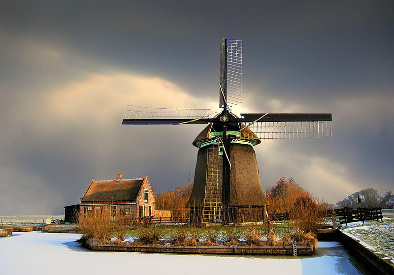Buildings, Windmill, Netherlands, HD wallpaper