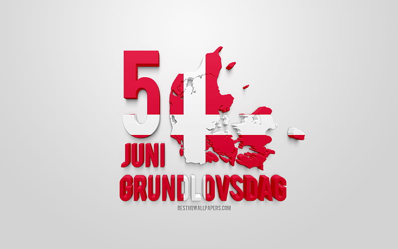 Grundlovsdag, June 5, Constitution Day of Denmark, 3d flag of Denmark, map silhouette of Denmark, national holidays of Denmark, HD wallpaper