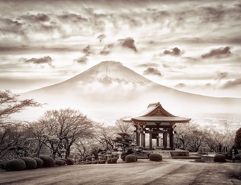 Japan, Cloud, Volcano, Sepia, Mount Fuji, Volcanoes, HD wallpaper