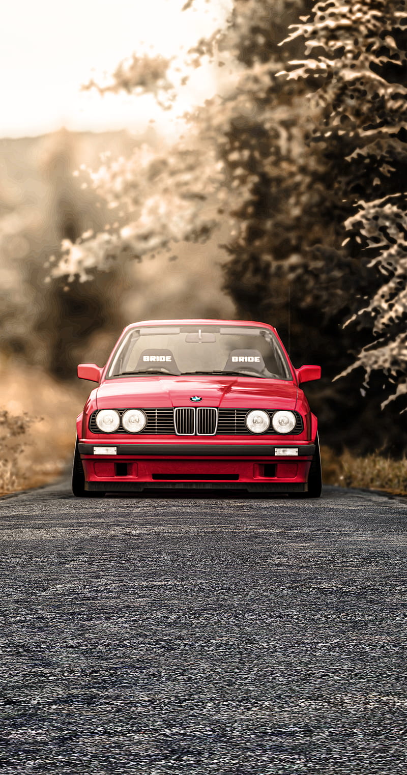 Red BMW 325i e30, car, drift, muscle, power, white, HD phone wallpaper