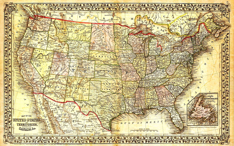 old american map USA map, old paper texture, US map, artwork, map of USA, Paper USA Map, american map, United States of America, HD wallpaper