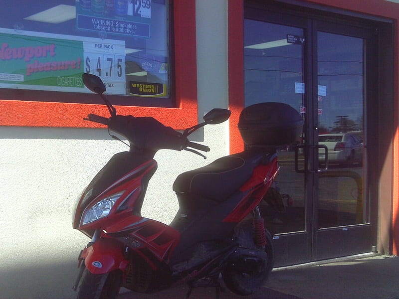 Some dudes motorcycle, red, handles, store, motorcycle, doors, HD wallpaper