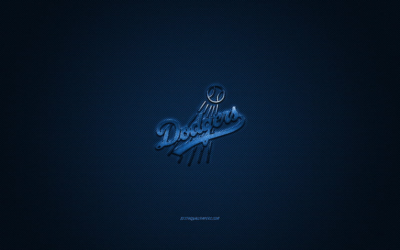 Los Angeles Dodgers, American baseball club, MLB, blue logo, blue carbon fiber background, baseball, Los Angeles, California, USA, Major League Baseball, Los Angeles Dodgers logo, HD wallpaper