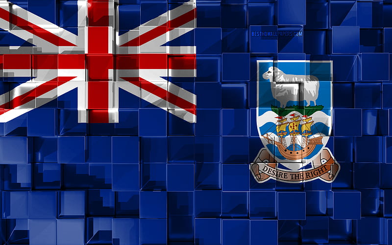 Flag of Falkland Islands, 3d flag, 3d cubes texture, Flags of South America countries, 3d art, Falkland Islands, South America, 3d texture, Falkland Islands flag, HD wallpaper