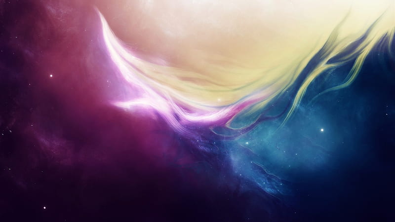 colorful nebula, waves, blend, stars, Space, HD wallpaper
