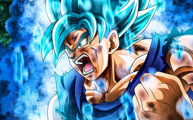 Anger Son Goku blue flames, battle, Super Saiyan Blue, DBS characters, artwork, DBS, Super Saiyan God, anger goku, Son Goku, Dragon Ball Super, manga, Dragon Ball, Goku, HD wallpaper