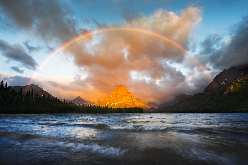 Glacier National Park , national-park, nature, mountains, glacier, rainbow, HD wallpaper