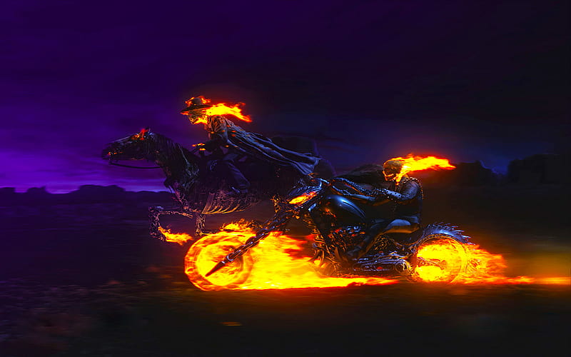 Ghost Rider, fire, ghost, racing, bike, horse, abstract, HD wallpaper