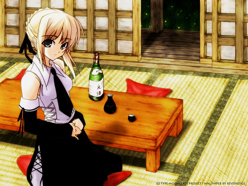 Welcome home, Darling..., saber, king, table, house, servant, game, arturia, fate stay night, sake, anime, casual clothes, housewife, knight, HD wallpaper