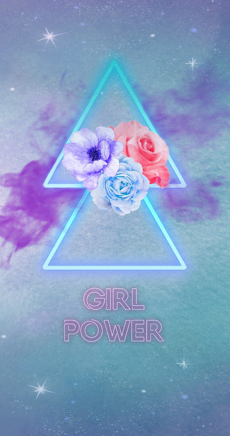 GIRL POWER, blue, flower, flowers, happy, purple, smoke, theme, HD phone wallpaper