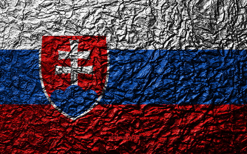 Flag of Slovakia stone texture, waves texture, Slovak flag, national symbol, Slovakia, Europe, stone background, HD wallpaper