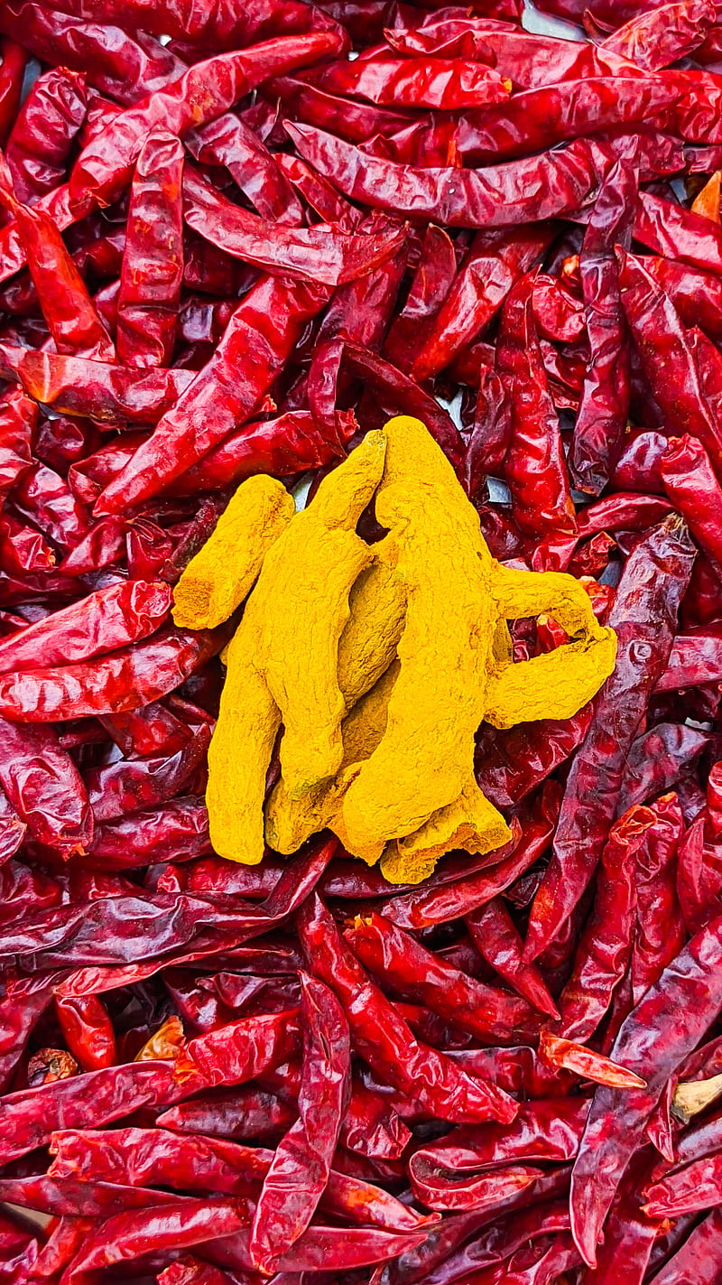 Spices by akki, chilli, red chilli, spice, turmeric, HD phone wallpaper
