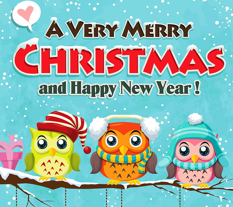 Xmas Owls, abstract, cartoon, christmas, happy, merry, new, year, HD wallpaper