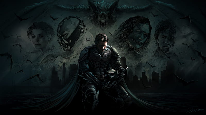 Batman, The Dark Knight Trilogy, Christian Bale , Batman , Bane (DC Comics) , Joker , Heath Ledger , Two-Face , Bat, HD wallpaper