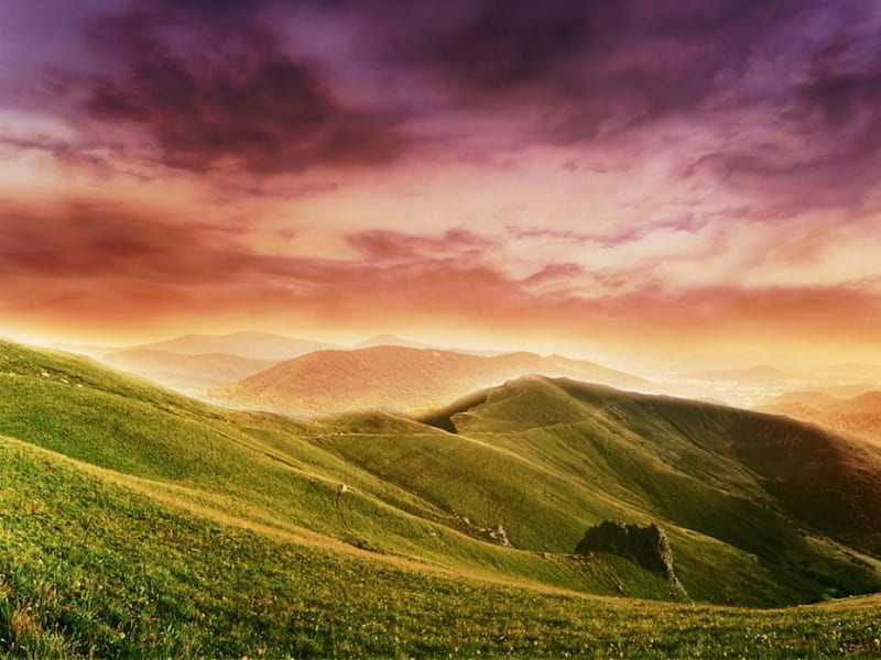 Multicolor Hill, nature, hill, clouds, landscape, HD wallpaper