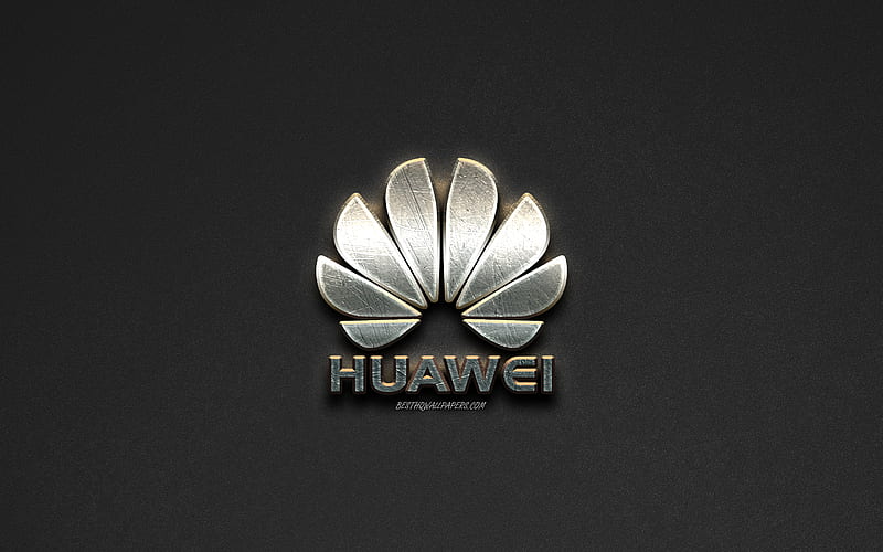 Huawei logo, steel logo, brands, steel art, Huawei metal emblem, gray stone background, creative art, Huawei, emblems, HD wallpaper