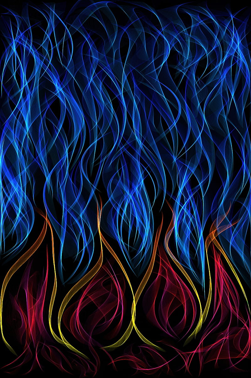 Flames fire, drawing, fire blue, red, yellow, HD phone wallpaper
