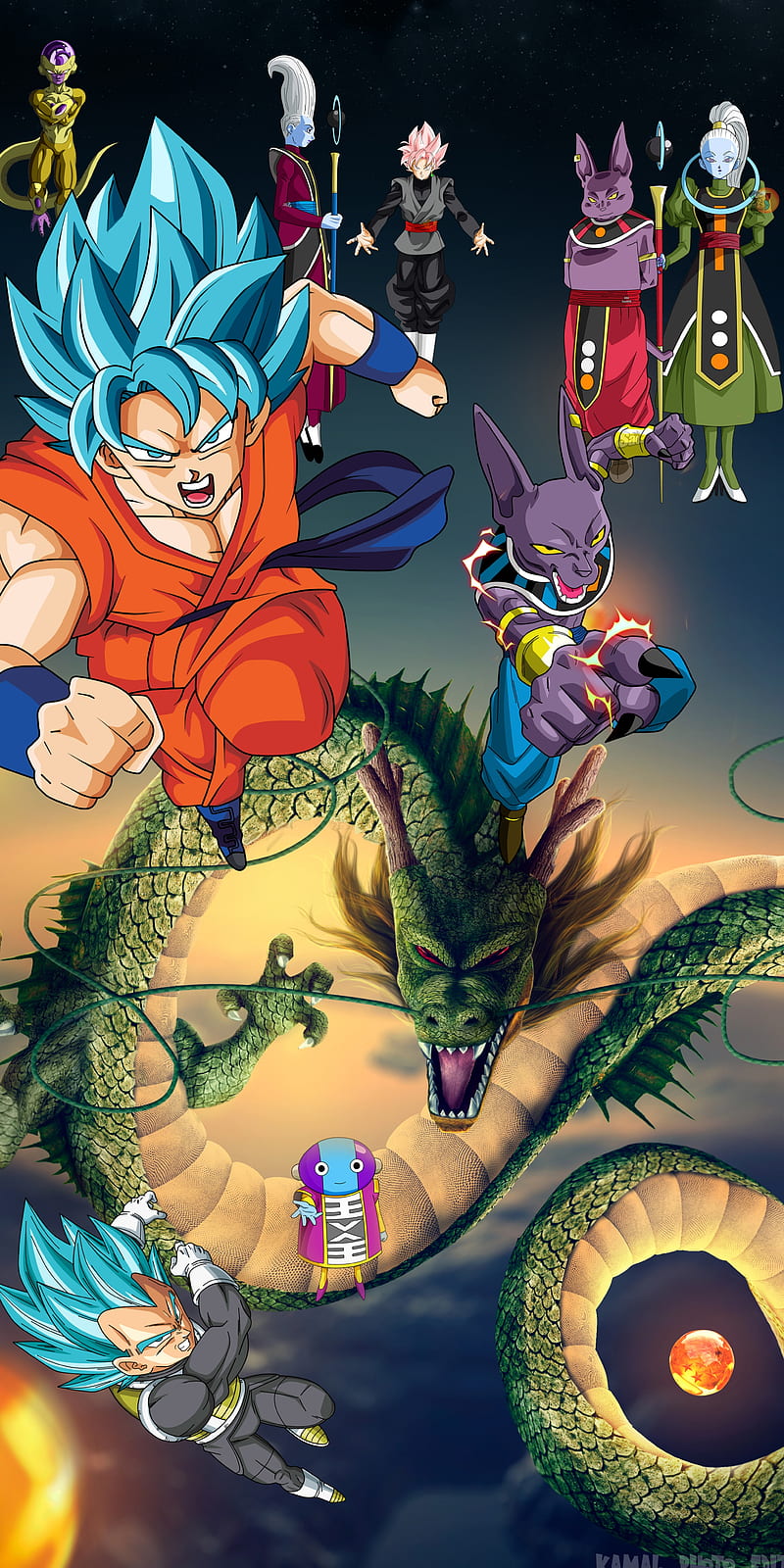 Dragon Ball Super, beerus, champa, frieza, goku, goku black, son goku, vados, vegita, whis, zhen-oh, HD phone wallpaper