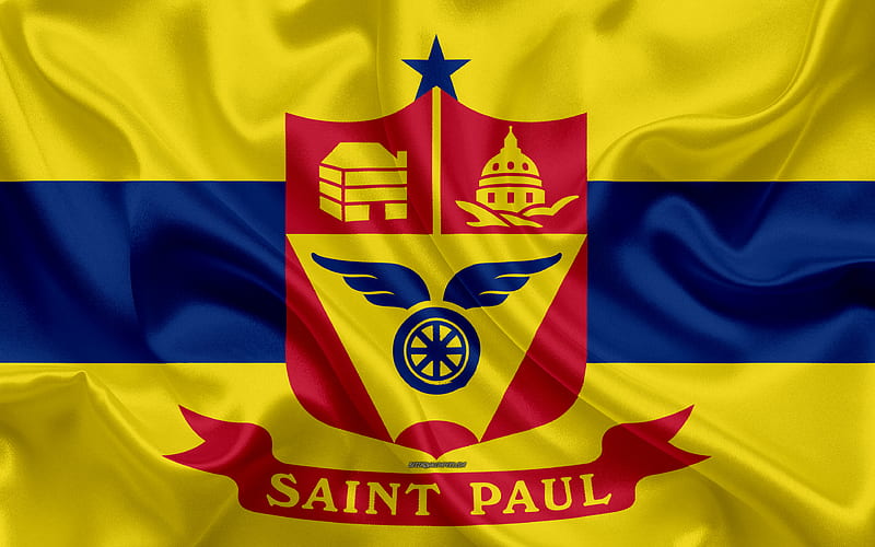 Flag of Saint Paul silk texture, American city, yellow silk flag, Saint Paul flag, Minnesota, USA, art, United States of America, Saint Paul, HD wallpaper
