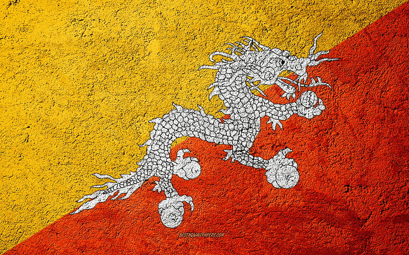 Flag of Bhutan, concrete texture, stone background, Bhutan flag, Asia, Bhutan, flags on stone, HD wallpaper
