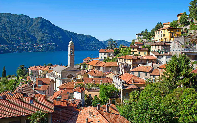 Cernobbio, summer, mountains, Lombardy, Italy, Europe, HD wallpaper