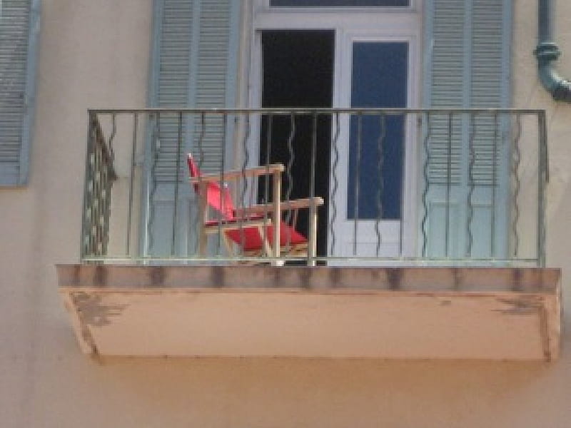 Balcony in St. Tropez France, house, france, balcony, chair, blue, HD wallpaper