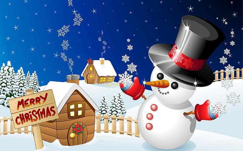 Merry Christmas, snowman, winter, Christmas, New Year, HD wallpaper