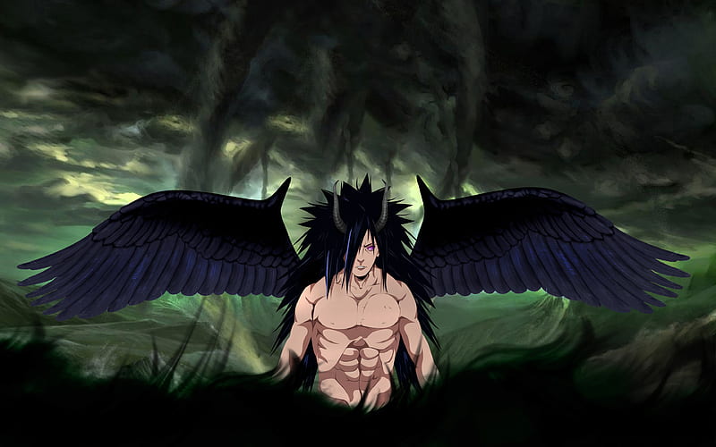 Uchiha Madara, Naruto, black wings, male characters, Japanese manga, HD wallpaper