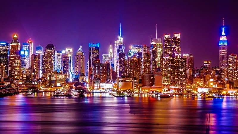City by Night, city, new york, skyline, night, HD wallpaper