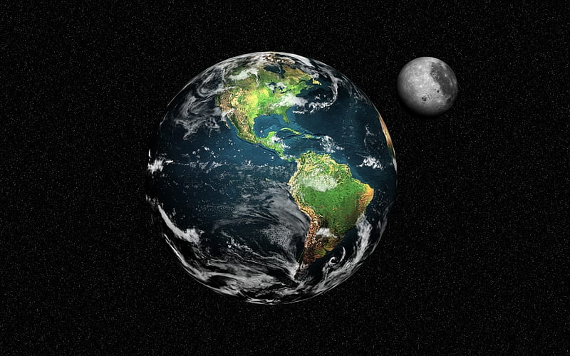 Earth, moon, planet, space, starry sky, HD wallpaper