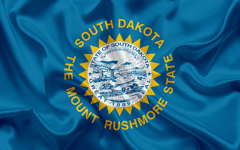 South Dakota State Flag, flags of States, flag State of South Dakota, USA, state South Dakota, blue silk flag, South Dakota coat of arms, HD wallpaper