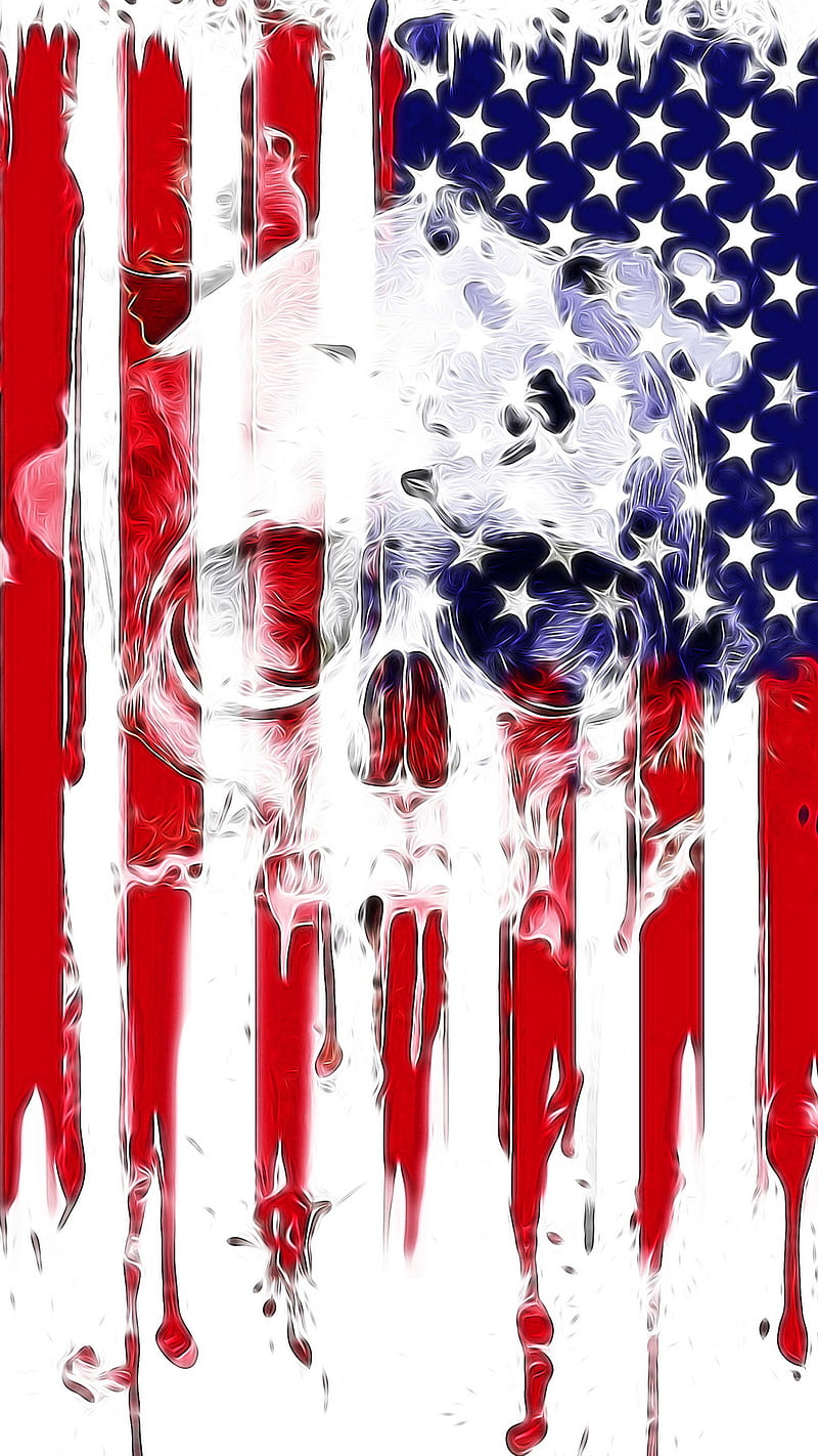 Us Skull, abstract, art, blue, flag, paint, red, usa, HD phone wallpaper
