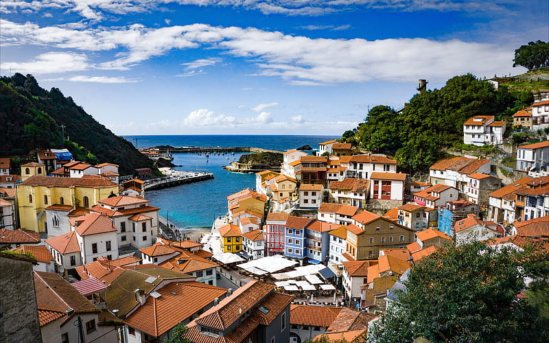 Cudillero, seascape, coast, bay, houses, cityscape, Cudillero Asturias, Spain, HD wallpaper