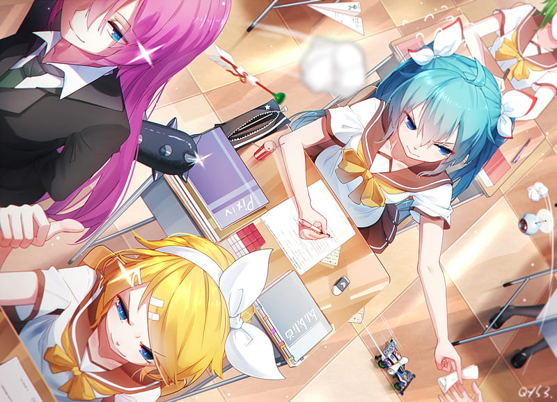 hatsune miku, classroom, vocaloid, exam, Anime, HD wallpaper