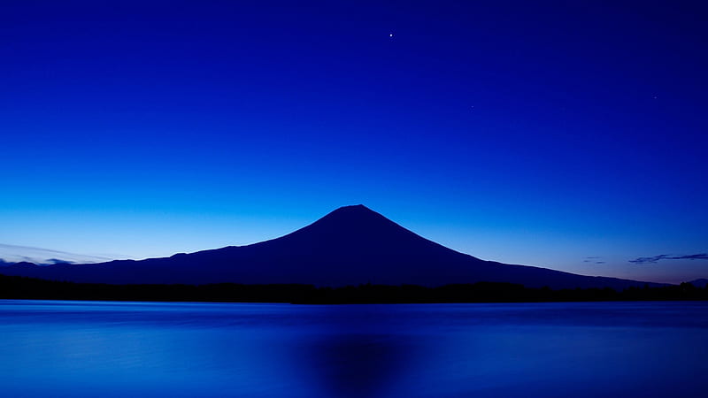 Blue volcano at nightfall, 1920x1080, ky, dusk, eventide, bonito, volcano, mountain, nice, river, mirror, scenery, blue, night, amazing, shadow, black, eflections, sky, silhouette, lake, cool, ever, awesome, candle-night, nature, scene, landscape, HD wallpaper