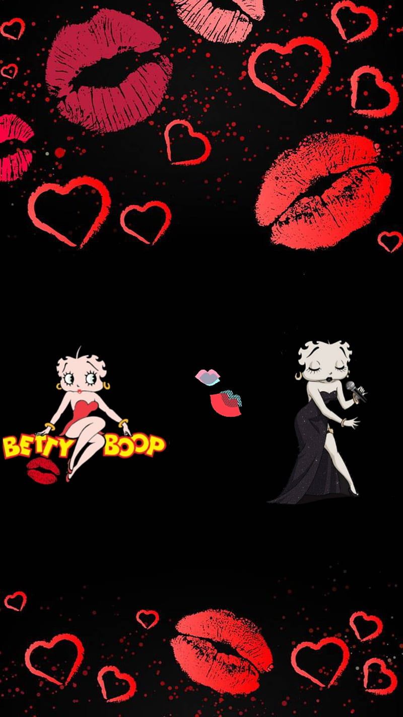 Betty Boop, black, kiss, kisses, red, HD phone wallpaper