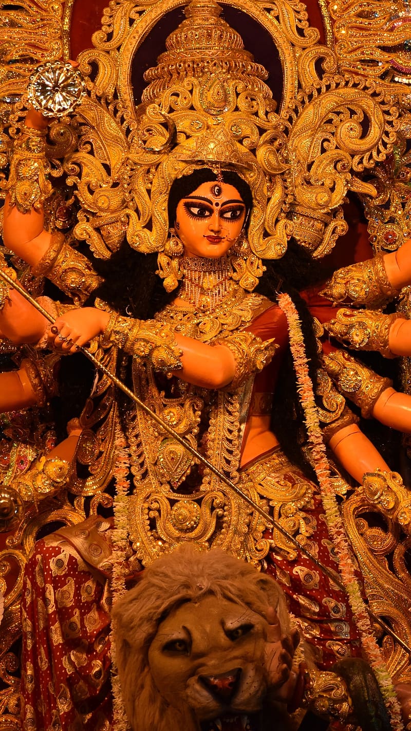 Durga Mata Ki , Golden Background, durga mata ke, goddess, devi maa, HD phone wallpaper