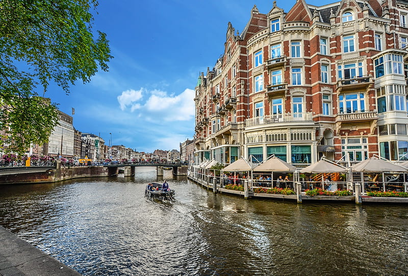 Amsterdam Canal View, Water, Cityscapes, Bridges, Amsterdam, Boats, Canals, Nature, HD wallpaper