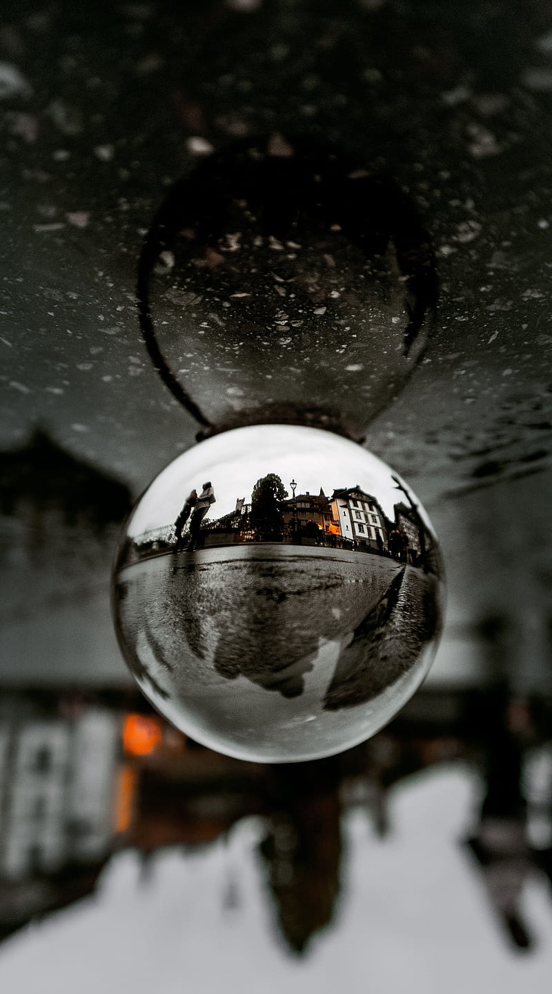 Flipped World, awesome, ball, city, cool, creative, glass, reflected, HD phone wallpaper