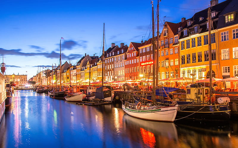 Cities, Copenhagen, Boat, City, Denmark, River, HD wallpaper