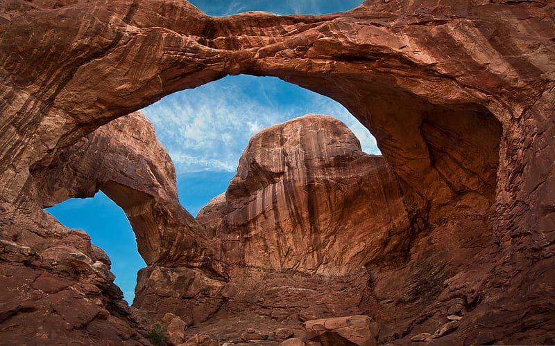 Arches National Park, natural sandy arches, unique natural formations, rocks, mountain landscape, Utah, USA, HD wallpaper